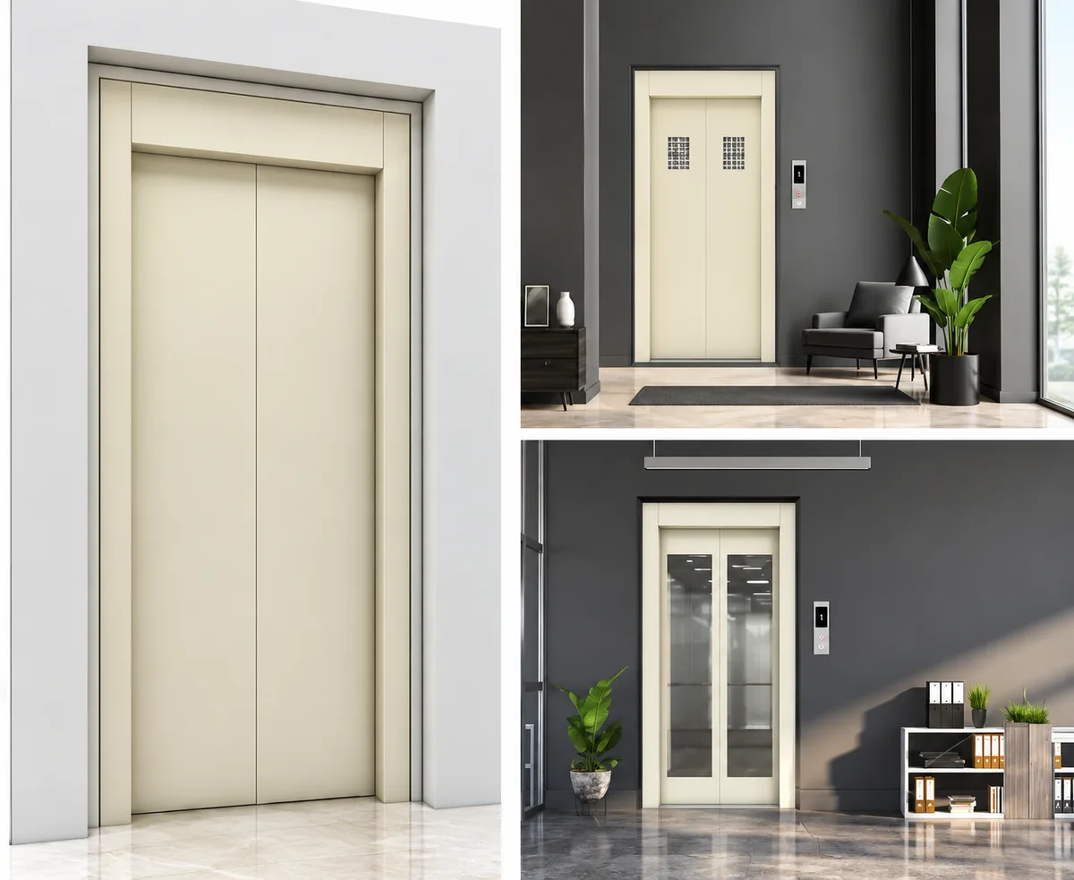 Cream powder-coated elevator door in modern interiors