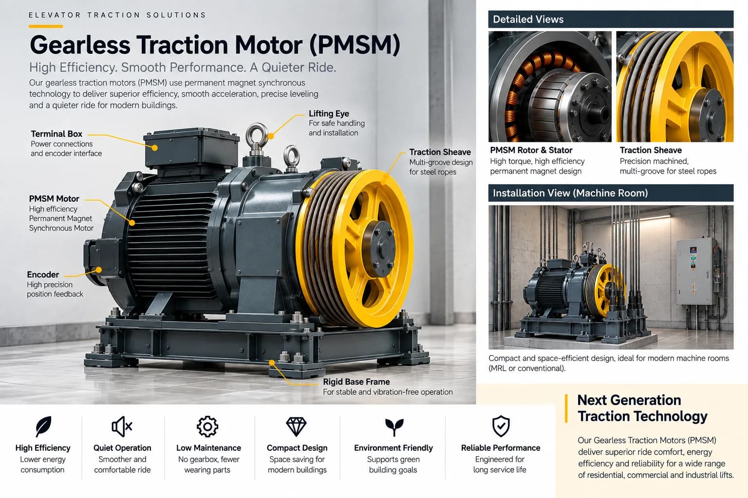 Gearless Traction Motor (PMSM)