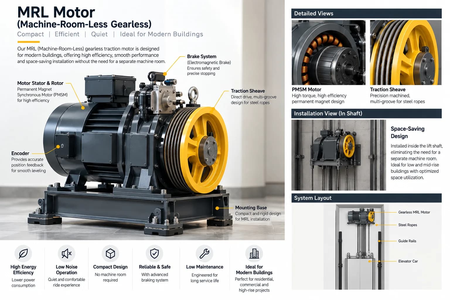 MRL Motor (Machine-Room-Less Gearless)