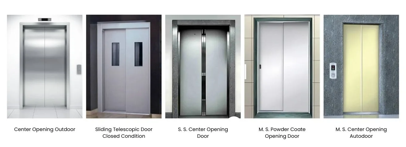 Five automatic door styles: centre opening, sliding telescopic, stainless steel and powder-coated
